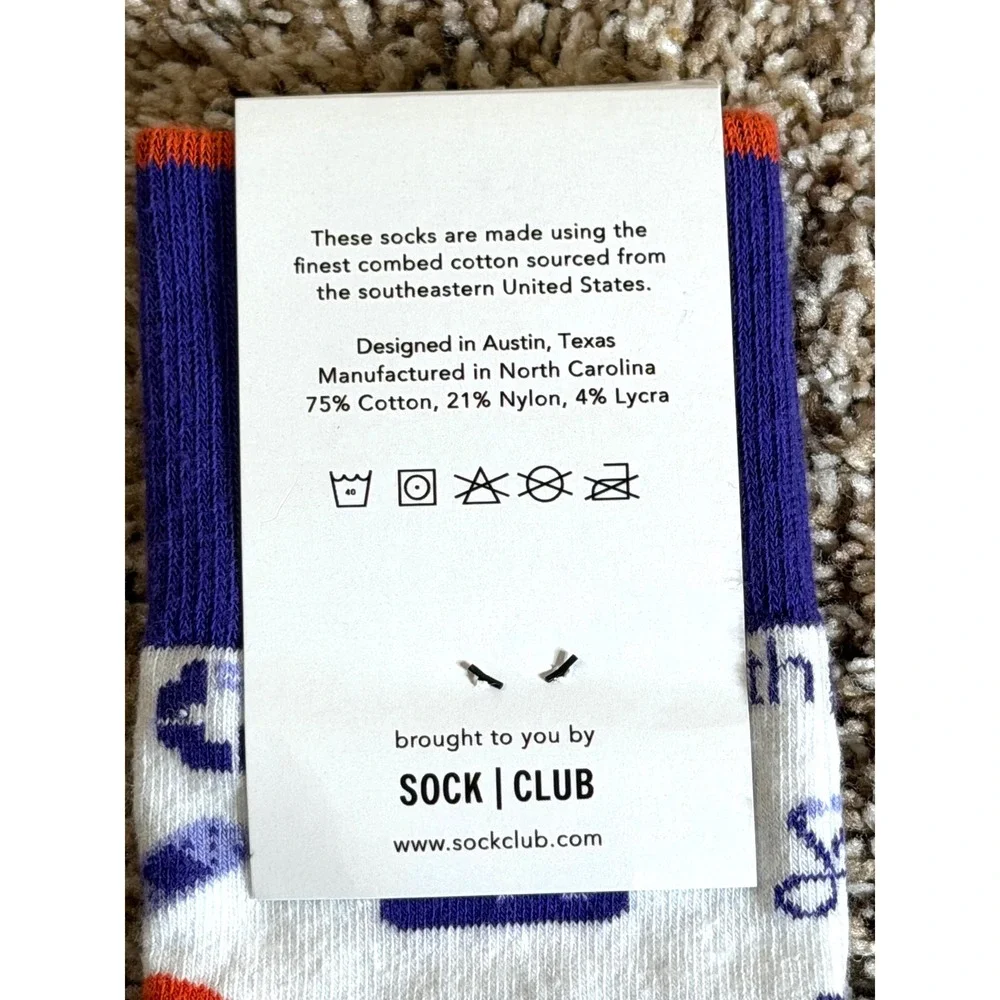 Sock Club NWT Salem Health Philanthropist Medical Crew Socks White Purple Orange